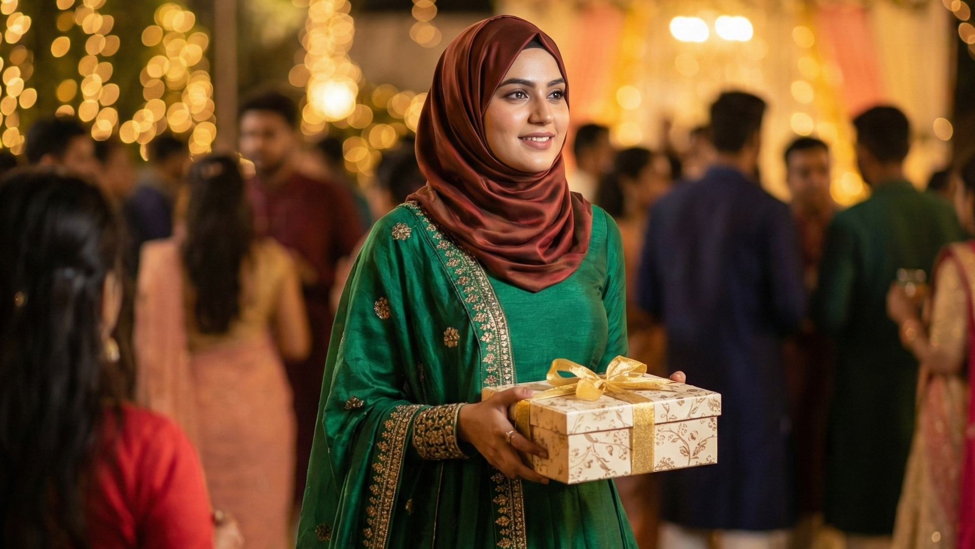 Festive shimmer hijabs with stone work