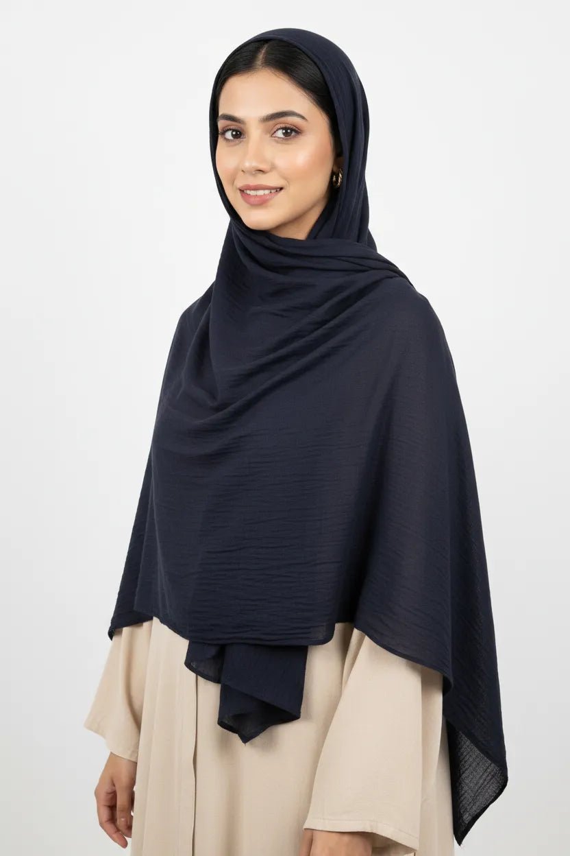 Cotton Crinkle Hijab - Premium - Charcoal - Navy - Tuhfa
