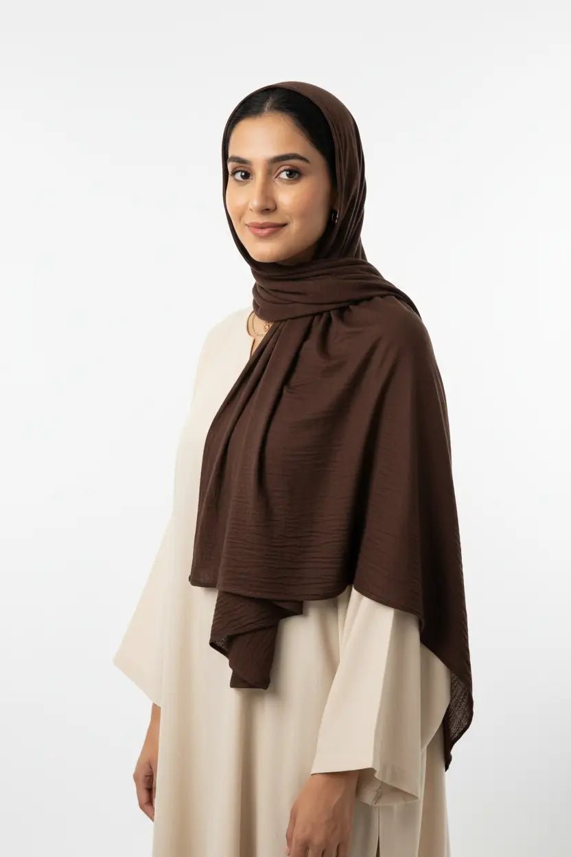 Cotton Crinkle Hijab - Premium - Dark - Coffee - Tuhfa