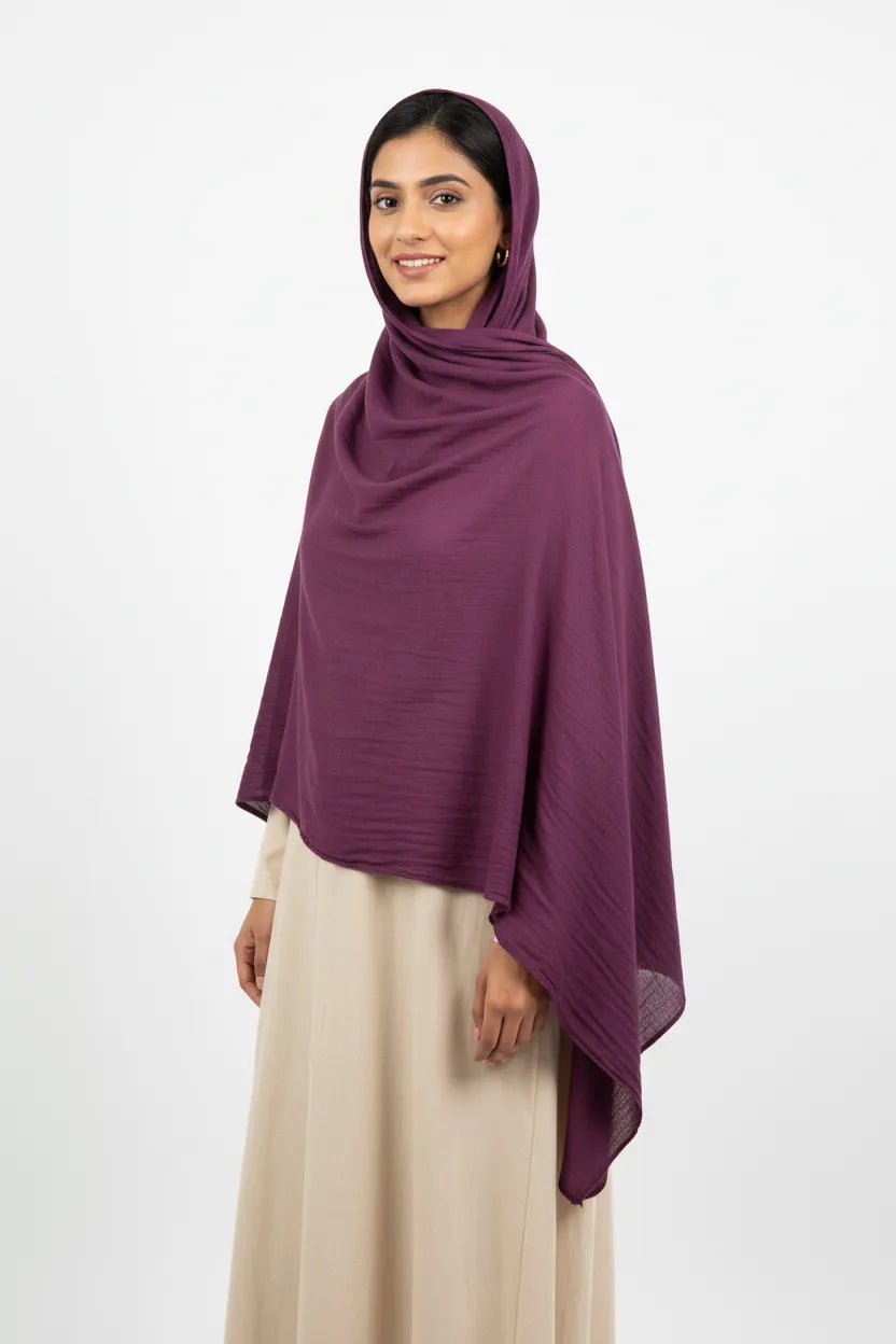 Cotton Crinkle Hijab - Premium - Deep - Plum - Tuhfa