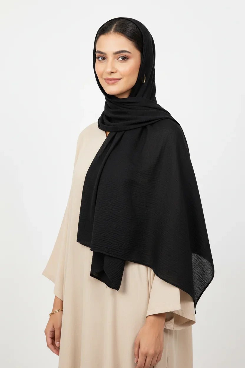 Cotton Crinkle Hijab - Premium - Jet - Black - Tuhfa