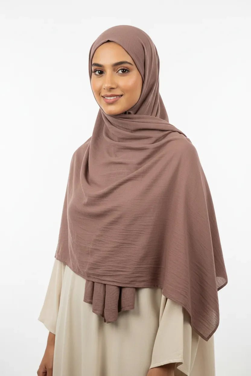 Cotton Crinkle Hijab - Premium - Mauve - Wood - Tuhfa