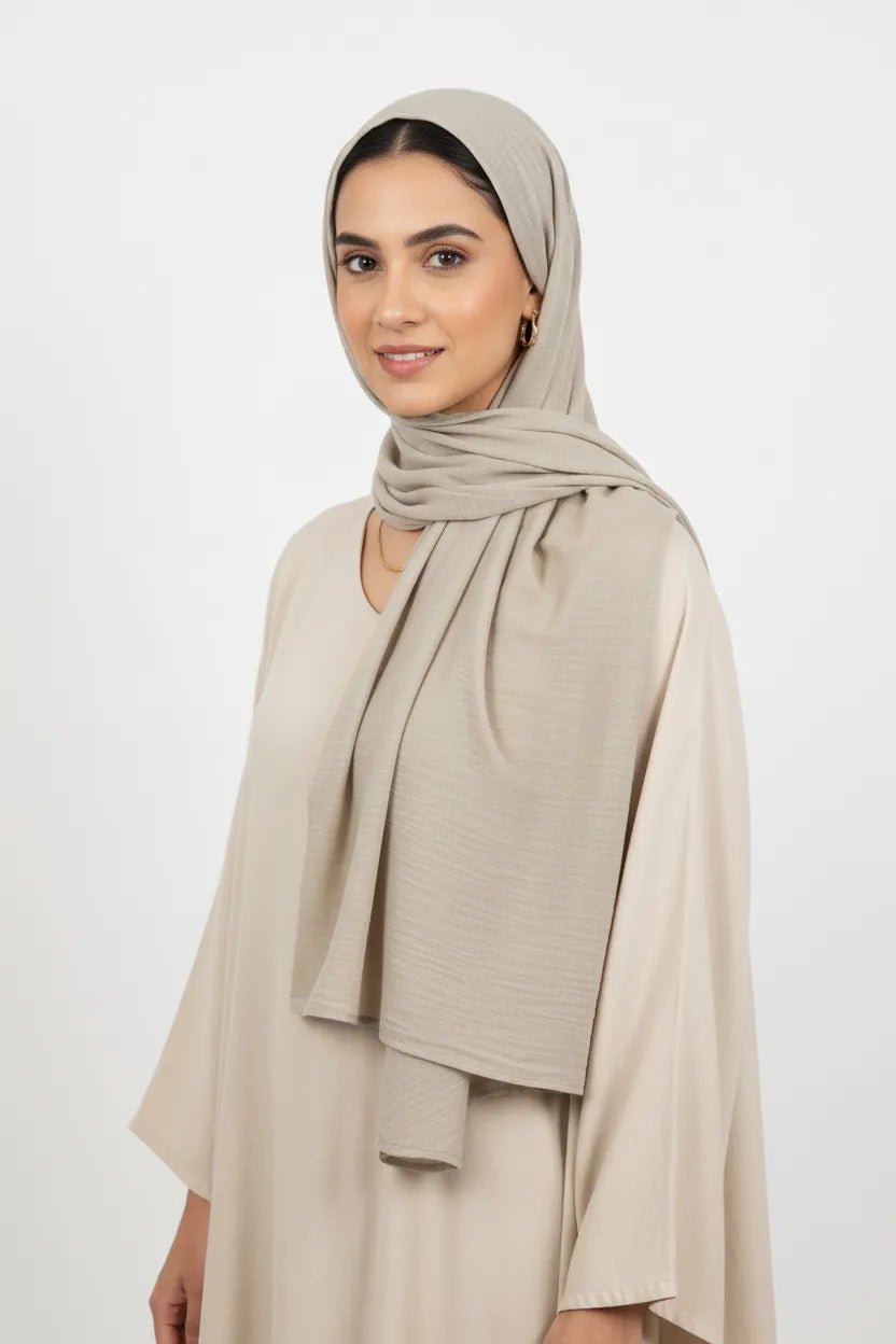 Cotton Crinkle Hijab - Premium - Sage - Beige - Tuhfa