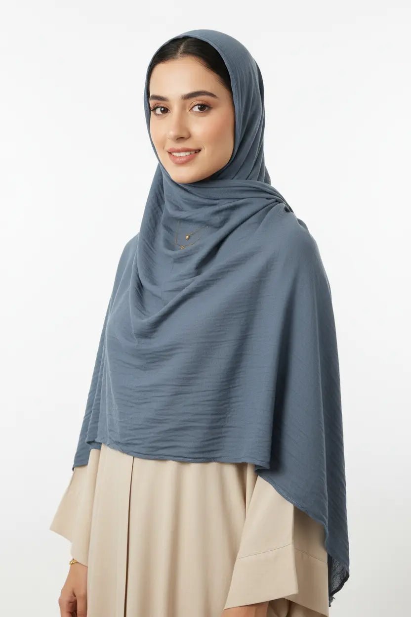Cotton Crinkle Hijab - Premium - Steel - Blue - Tuhfa