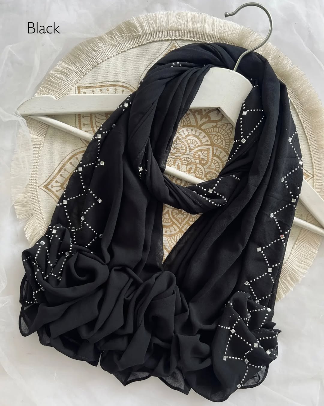 Heavy Chiffon Crystal Stone Hijab - Black - Tuhfa