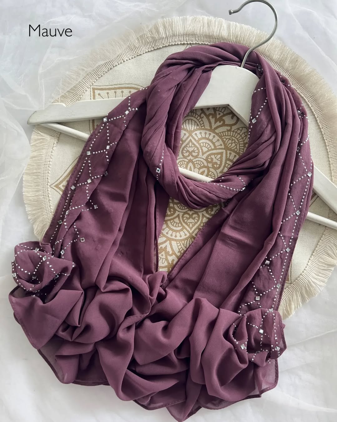 Heavy Chiffon Crystal Stone Hijab - Mauve - Tuhfa