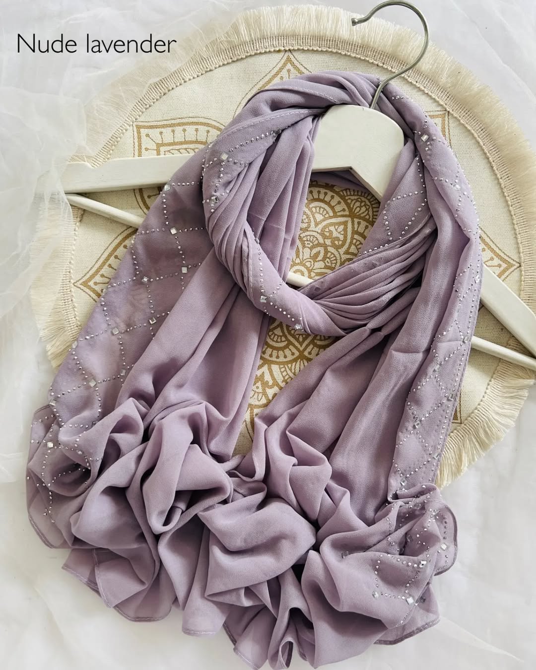 Heavy Chiffon Crystal Stone Hijab - Nude Lavender - Tuhfa