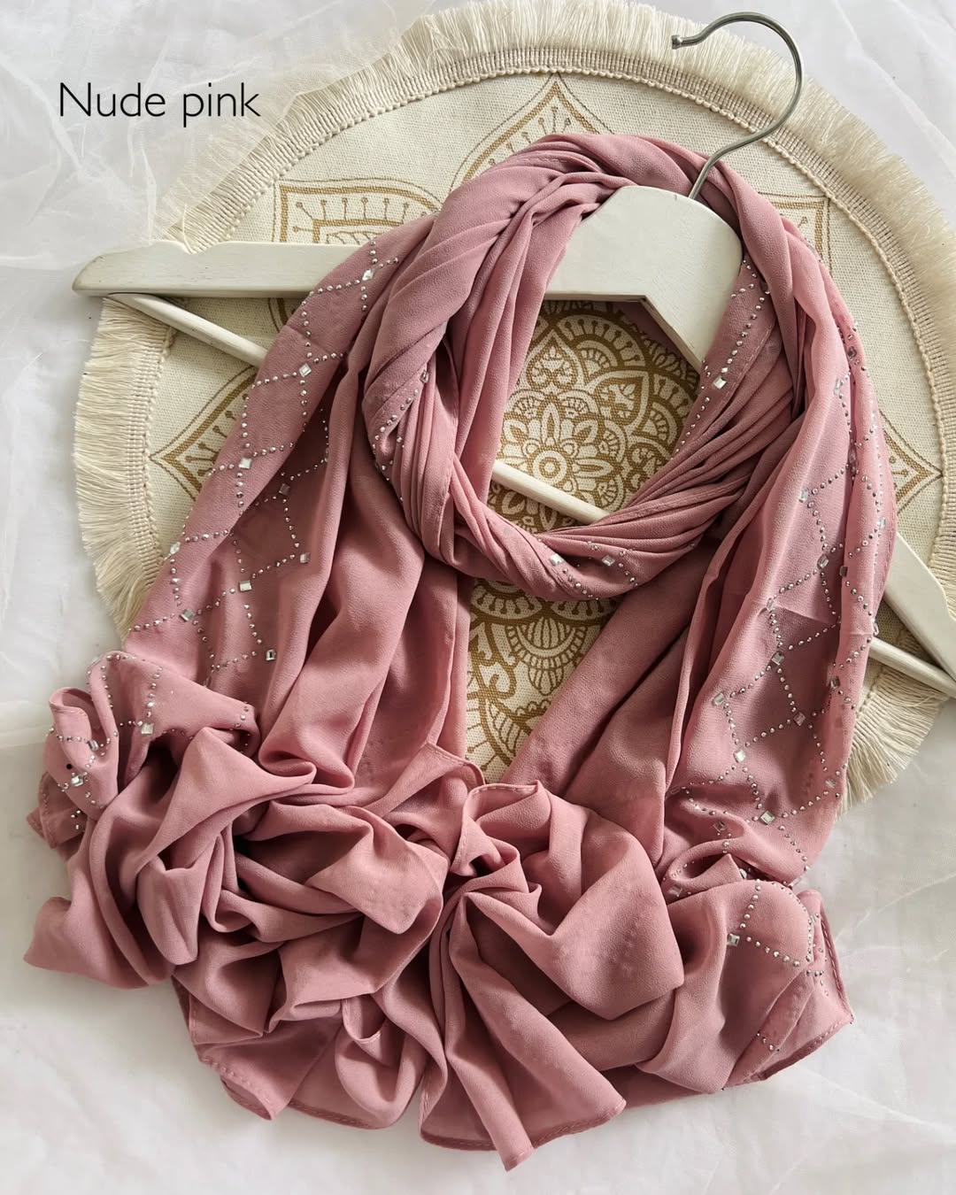 Heavy Chiffon Crystal Stone Hijab - Nude Pink - Tuhfa