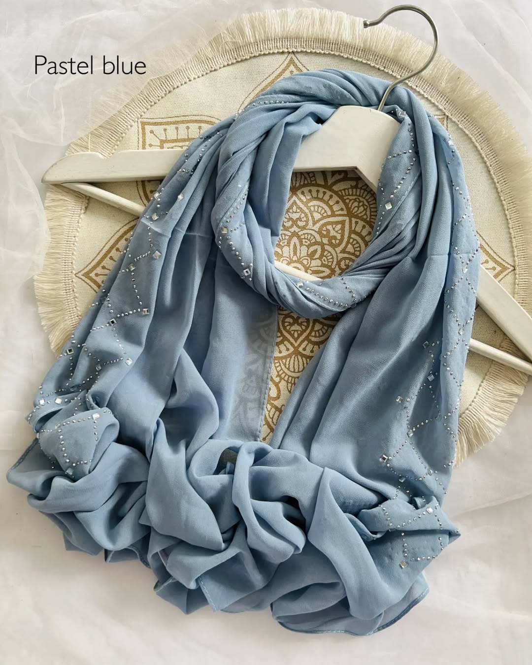 Heavy Chiffon Crystal Stone Hijab - Pastel Blue - Tuhfa