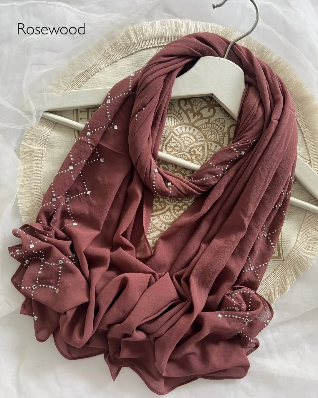 Heavy Chiffon Crystal Stone Hijab - Rosewood - Tuhfa
