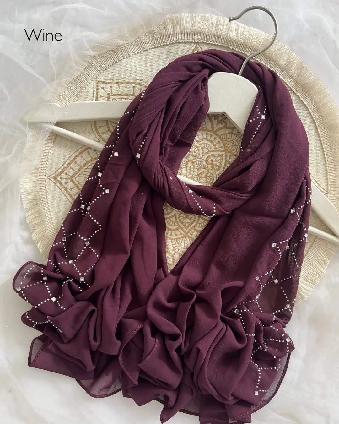 Heavy Chiffon Crystal Stone Hijab - Wine - Tuhfa