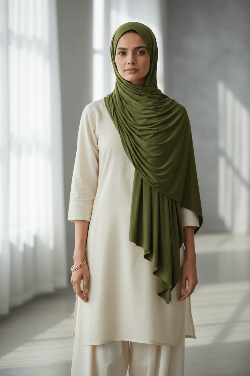 Jersey Hijab - Olive Green - Zera Luxe - Tuhfa