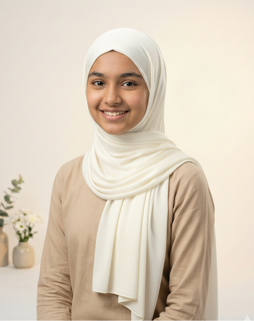 Off-white cream hijab with coordinating dress