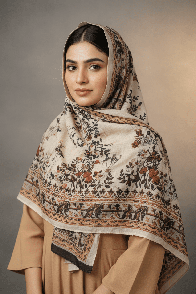 Premium Cotton Hijab with Stones - Beige - Tuhfa