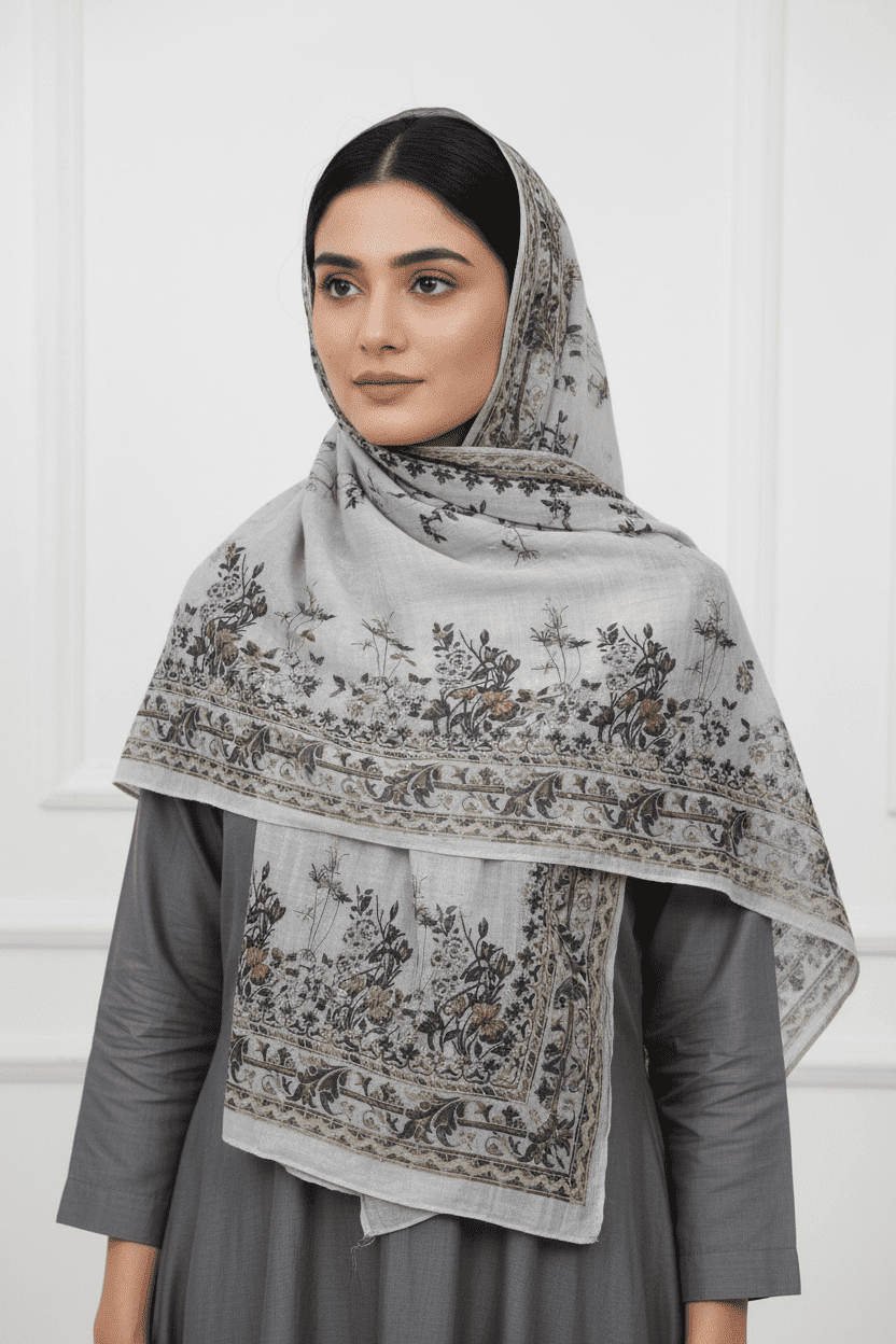 Premium Cotton Hijab with Stones - Brown - Grey - Tuhfa