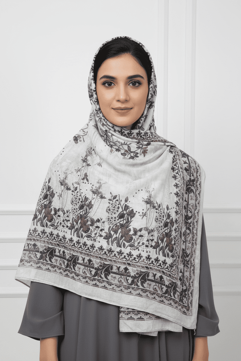 Premium Cotton Hijab with Stones - Cream - Tuhfa