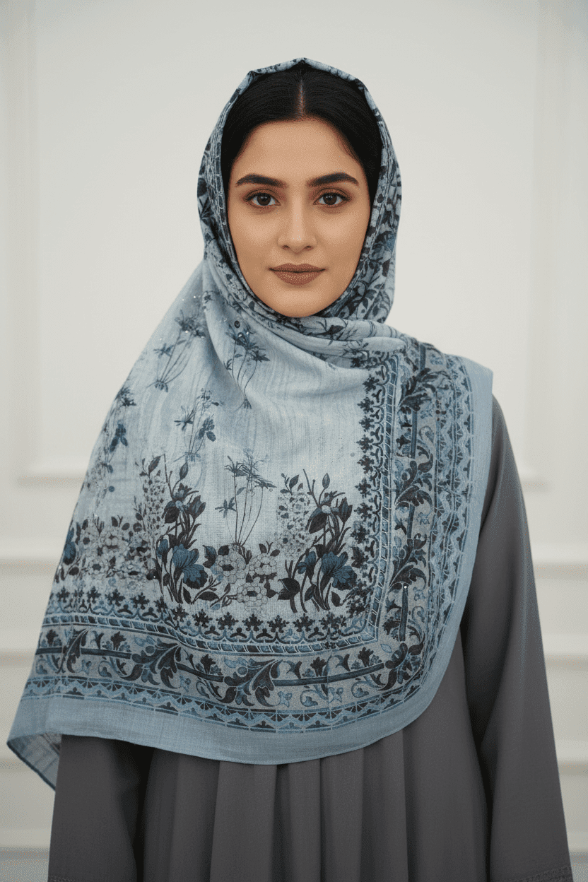 Premium Cotton Hijab with Stones - Light - Blue - Tuhfa