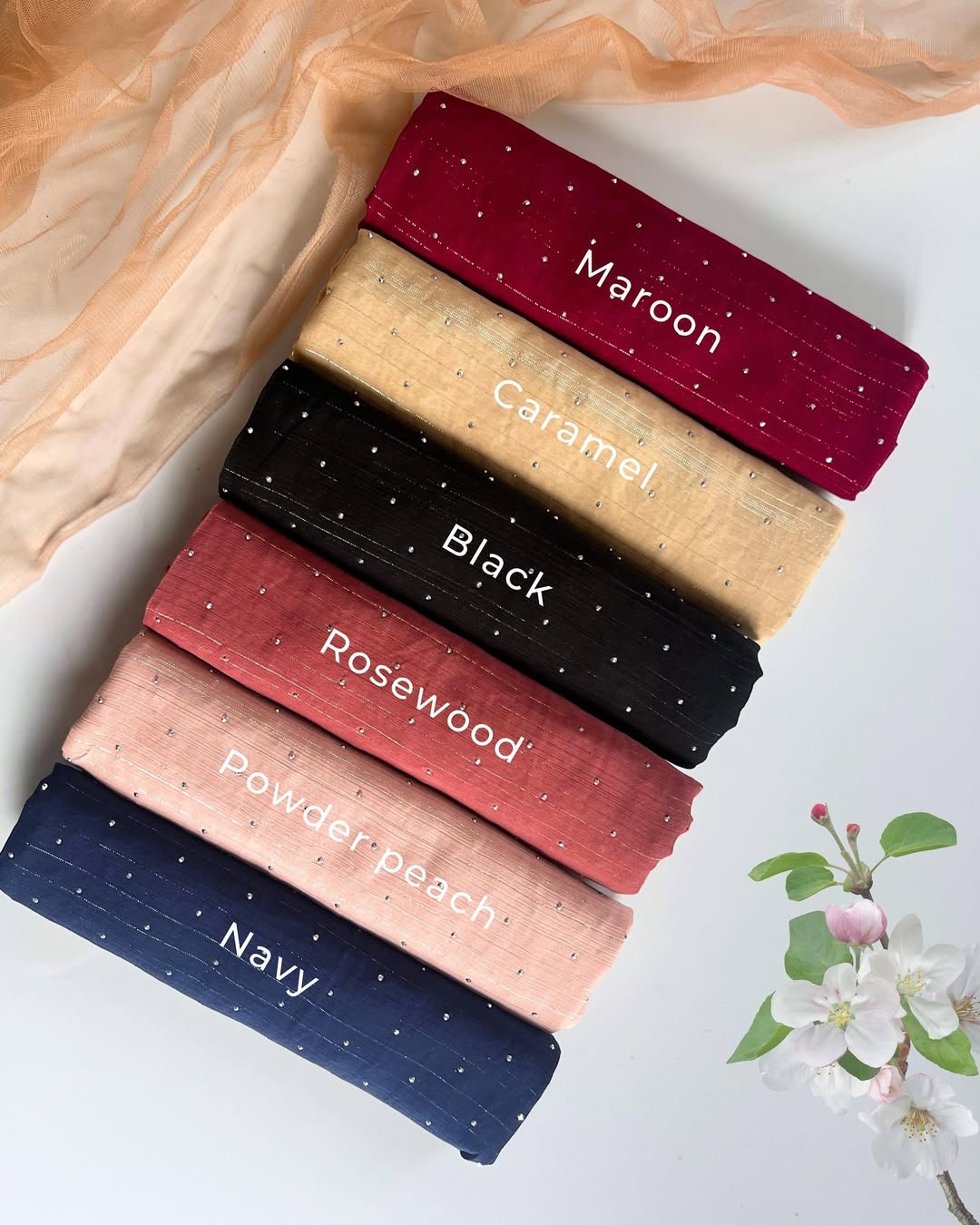 Shimmer Stone Georgette Hijab - Power Peach - Tuhfa