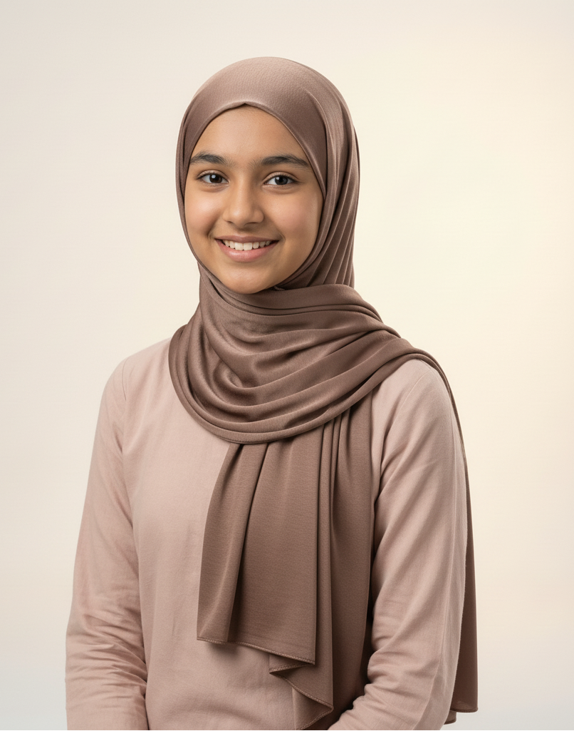 Taupe mauve-brown hijab with coordinating dress