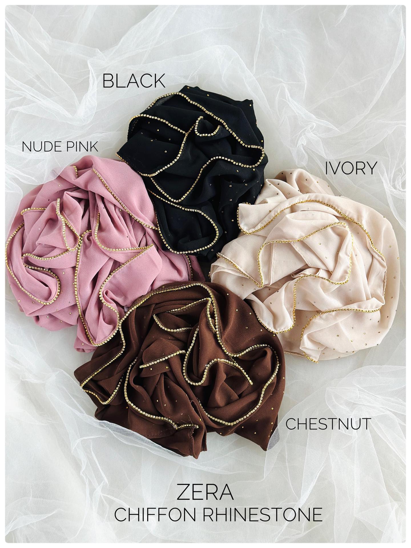 Zera Chiffon Rhinestone Hijab - Nude Pink - Tuhfa