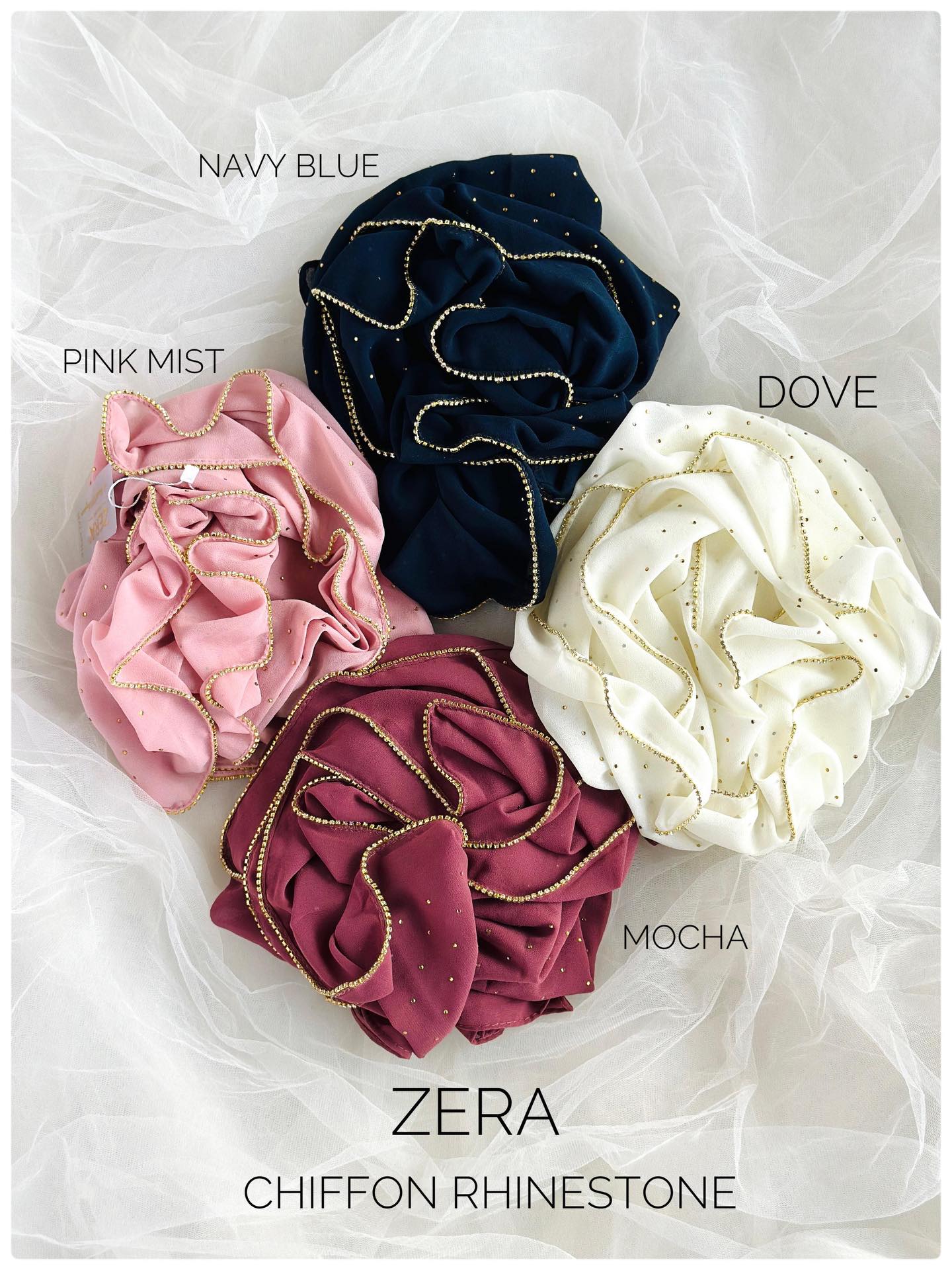 Zera Chiffon Rhinestone Hijab - Pink Mist - Tuhfa