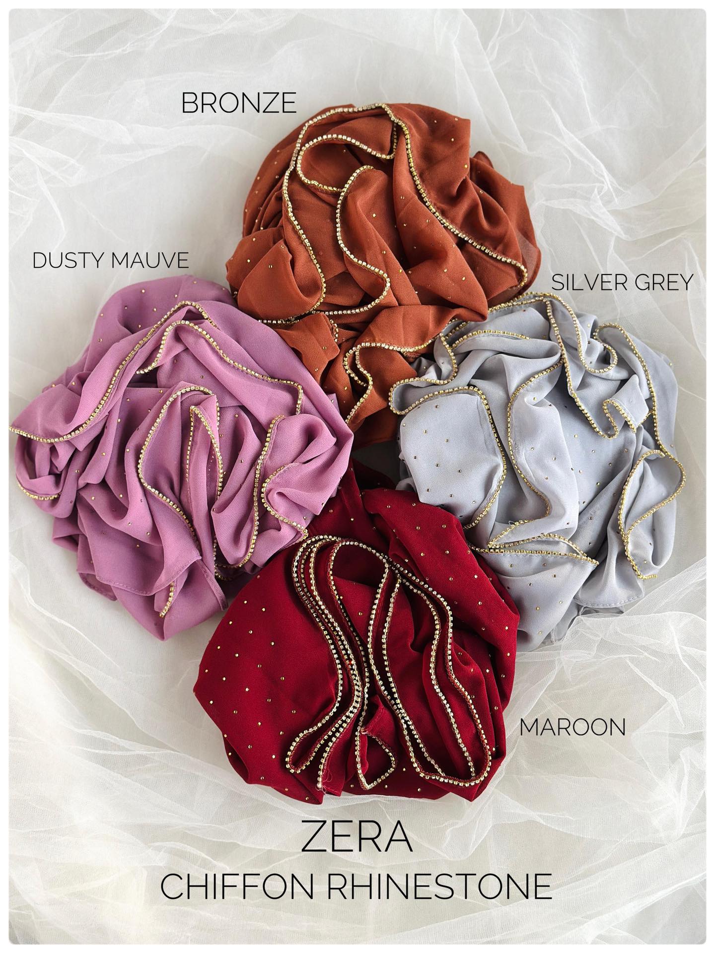 Zera Chiffon Rhinestone Hijab - Silver Grey - Tuhfa